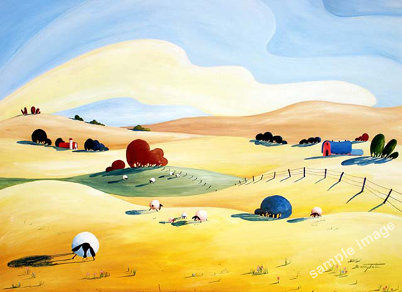 This is a sheep painting of funny sheep, by Barry Tate