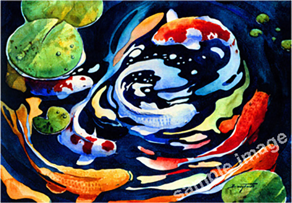 Good Luck Pond is a watercolor of koi fish designed to bring good luck