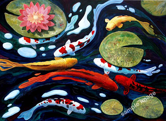 This is an acrylic painting of koi fish which will bring good feng shui.