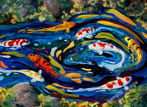 Good Luck Pond 8 has 8 colorful koi fish, swimming in a figure 8 for good feng shui