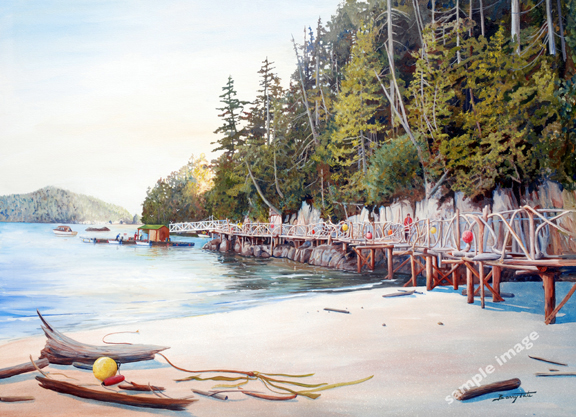 Hakai Pass painting with natural boardwalk.