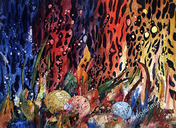 An underwater acrylic painting of Moon Snails, by Barry Tate