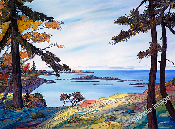 This is a colorful interpretive style painting of Neck Point in Nanaimo BC on Vancouver Island.