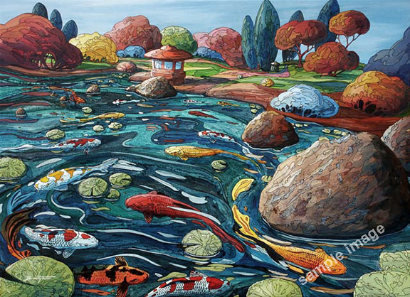 Niigata Japan featuring a wonderfully large koi pond.