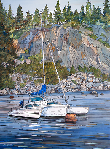 This is a commission painting of a sail boat called Transformer, in the Okanagan