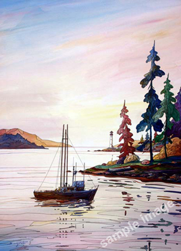 This is a watercolor painting of a Troller fish boat on the west coast- by Barry Tate