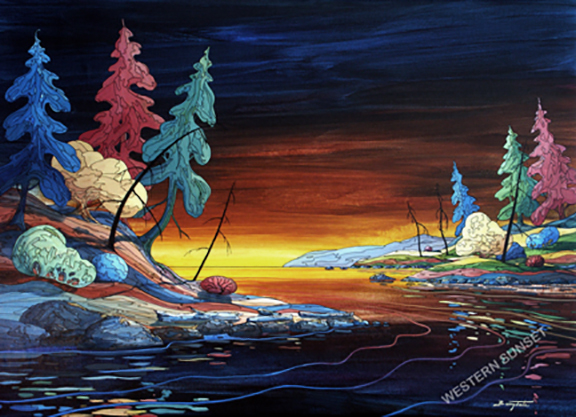 A colorful and unique dark sky painting of the West Coast by Barry Tate