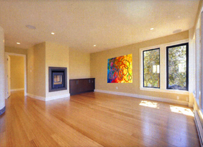This is the living room with a digital suggestion of what the commissioned painting would look like installed.