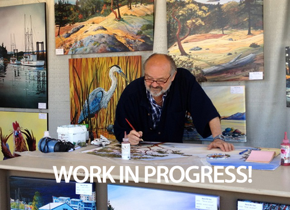 Sooke Point BC with orcas- painting by Barry Tate