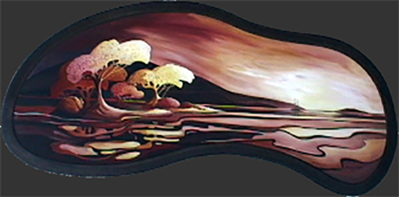 A very unique curved canvas painting by Barry Tate